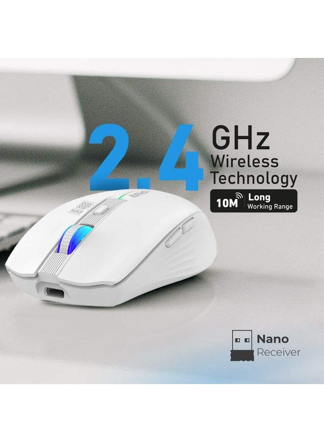 بروميت - ماوس لاسلكي مزود بـ 7 أوضاع RGB و3 مستويات DPI قابلة للتعديل باللون الأبيض - Image 1