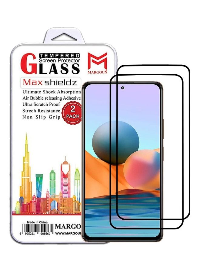 مارجون 2 Pack For Xiaomi Redmi Note 10 Pro Max Screen Protector Tempered Glass Full Glue Back Side Black - Image 1