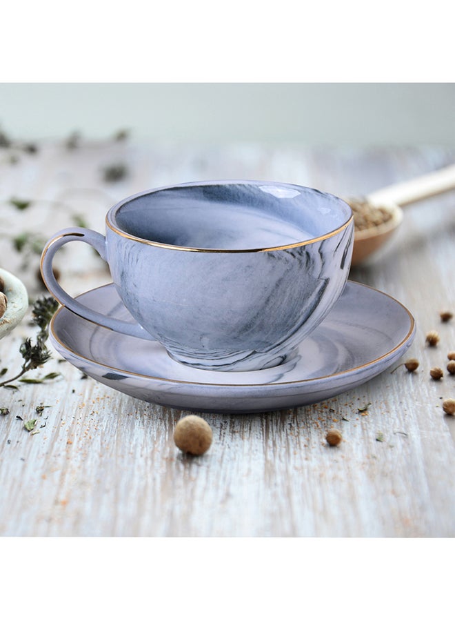 Sharpdo - 2-Piece High-Fired Ceramic Voguish Unique Painted Edge Cup And Saucer Set Assorted 140ml - Image 1