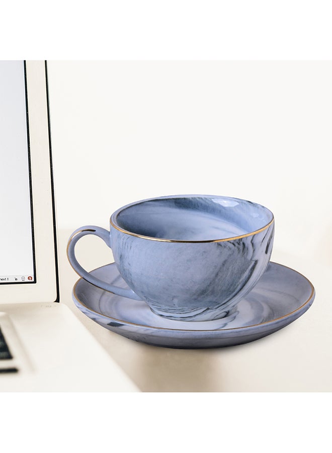 Sharpdo - 2-Piece High-Fired Ceramic Voguish Unique Painted Edge Cup And Saucer Set Assorted 140ml - Image 1