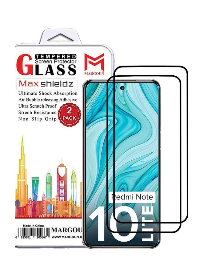MARGOUN 2 Pack For Xiaomi Redmi Note 10 Lite Screen Protector Tempered Glass Full Glue Back Side Black - Image 1