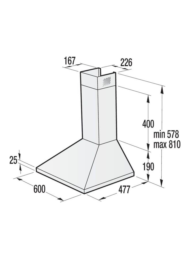 Gorenje Pyramidal Hood 60 Cm 3 Speeds Levels Stainless Steel 138 Watt Air Extraction 298  M³/H Washable Aluminium Filter With Polyurethane Foam PWHC628EX Silver  - Image 4