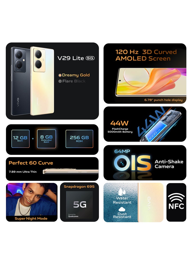 vivo V29 Lite Dual SIM Flare Black 12GB RAM 256GB 5G - Middle East Version  - Image 5