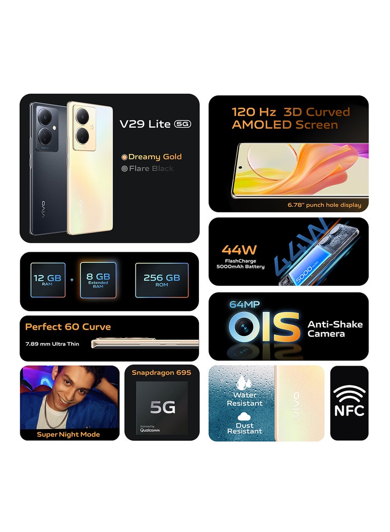 فيفو - V29 Lite 5G ثنائي الشريحة ذهبي حالم 12+8 جيجابايت رام 256 جيجابايت - إصدار الشرق الأوسط - Image 1