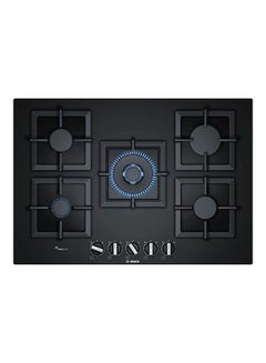 BOSCH Built In Hub Series 6 75 Cm Tempered Glass 5 Separated Burners Pan Supports Elongated Cast Iron With Rubber Feet Double Crown Middle Burner Nine Precisely Defined Power Levels PPQ7A6B20 Black  - Image 1