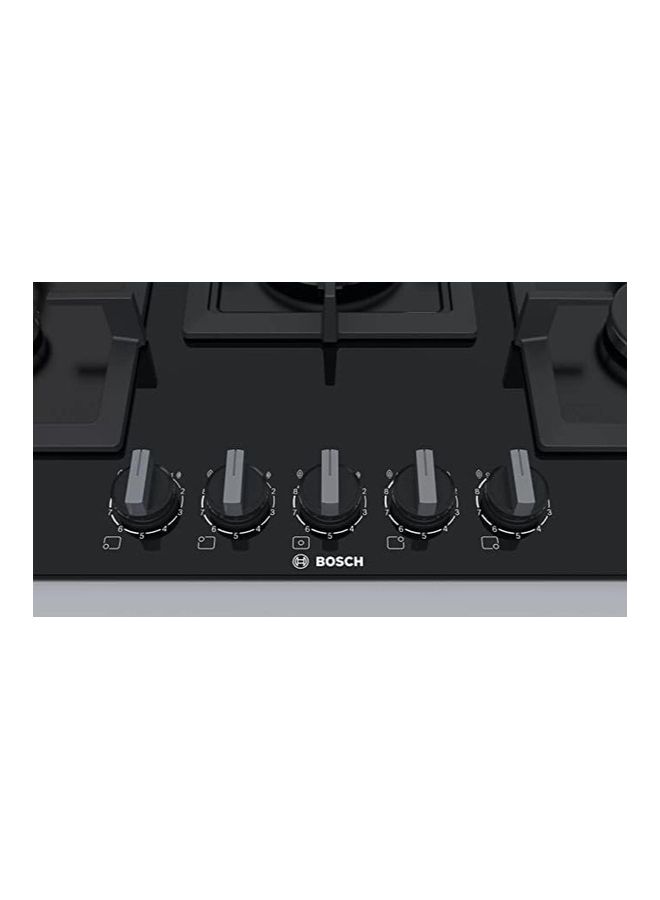 BOSCH - Built In Hub Series 6 75 Cm Tempered Glass 5 Separated Burners Pan Supports Elongated Cast Iron With Rubber Feet Double Crown Middle Burner Nine Precisely Defined Power Levels PPQ7A6B20 Black - Image 1