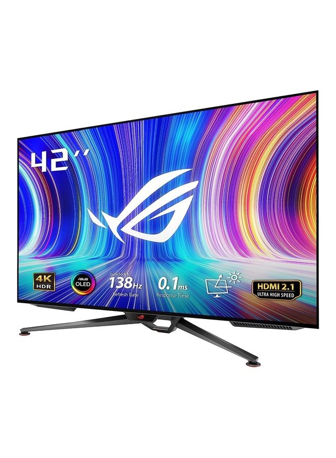 ASUS - PG42UQ Rog Swift 41.5 Inch 4K Oled Gaming Monitor - Uhd 3840 X 2160, 138Hz, 0.1Ms, Hdmi2.1, True 10 Bit, Dci-P3 98 Percent, G-Sync Compatible, Display Port, Usb, Console Ready, Remote Control, Anti-Glare Black - Image 1