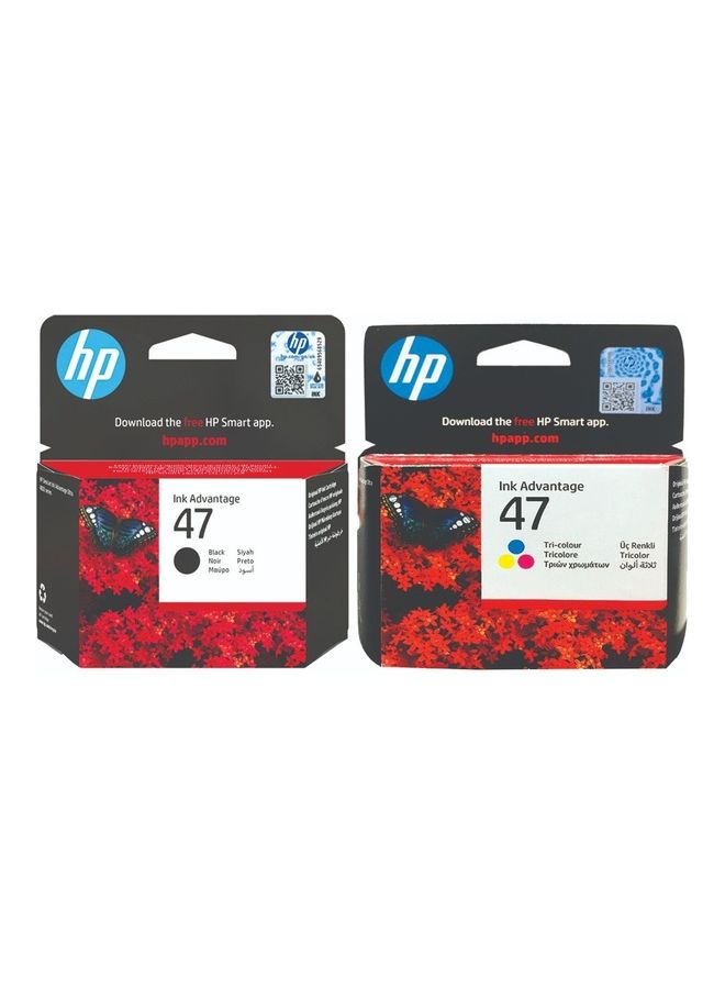 HP Pack of 2 HP 47 Original Ink Advantage Cartridge (6ZD61AE + 6ZD21AE) Black/Tricolor  - Image 1