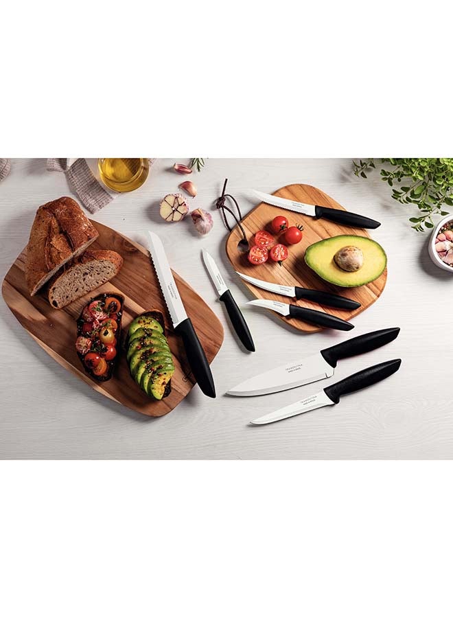 TRAMONTINA - Plenus 9-Piece Knife Set with Stainless Steel Blades and Black Polypropylene Handles Silver/Black 7inch - Image 1