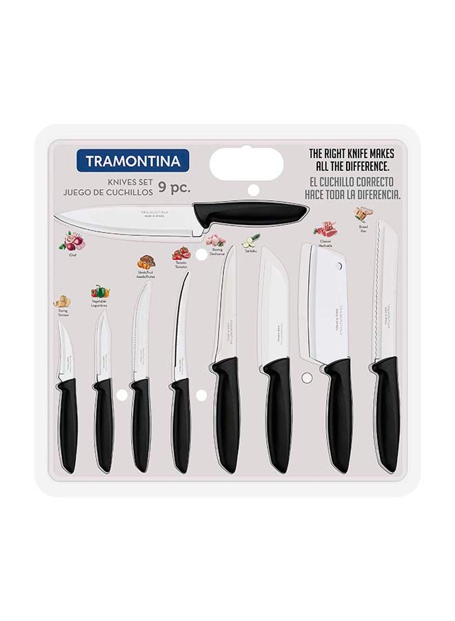 TRAMONTINA - Plenus 9-Piece Knife Set with Stainless Steel Blades and Black Polypropylene Handles Silver/Black 7inch - Image 1