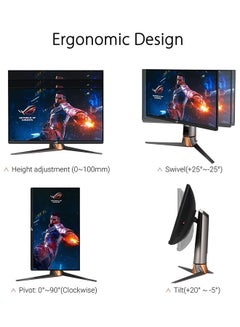 أسوس شاشة ألعاب PG27AQN Rog Swift 360 هرتز 27 بوصة 1440 بكسل HDR - Qhd 2560 x 1440، Fast Ips، 1Ms، G-Sync، العناية بالعين، Hdmi، Displayport، USB، تصميم مريح، قابل للتركيب على الحائط Vesa، HDR 10، Display Hdr 600  - Image 4