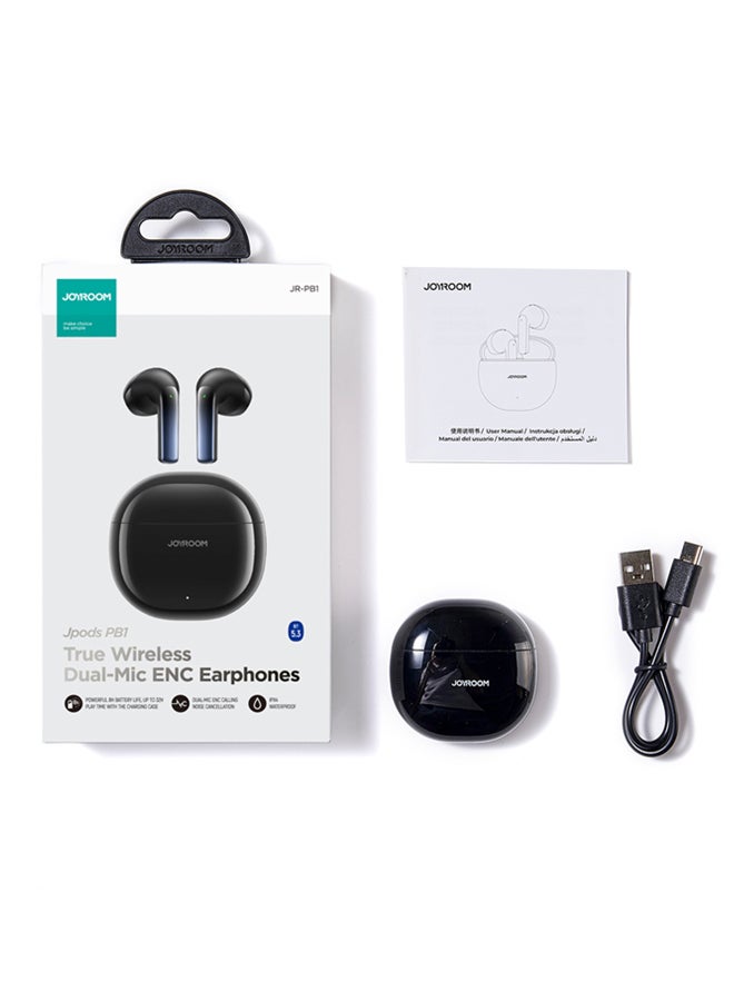 JOYROOM - JR-PB1 True Wireless Bluetooth Earphones 4 Mic Semi In-Ear TWS Earbuds ENC Call Noise Reduction  Bluetooth 5.3 Black - Image 1
