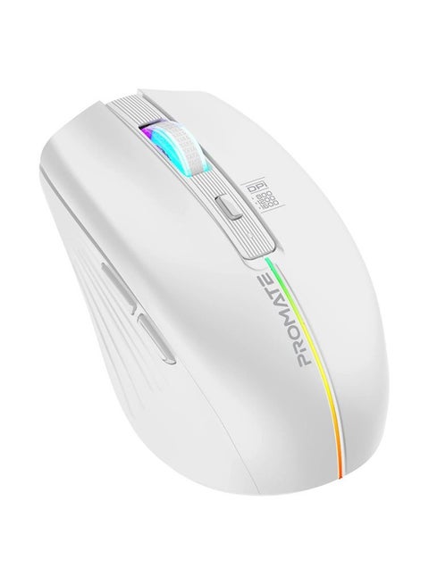 ماوس لاسلكي مزود بـ 7 أوضاع RGB و3 مستويات DPI قابلة للتعديل باللون الأبيض