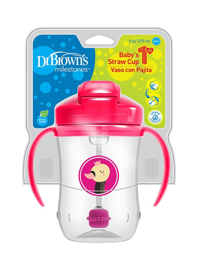 Dr. Brown’s Baby's First Straw Cup With Handles, 9 oz/270 ml, 6+ Months, Pack of 1 - Pink Deco - Image 1