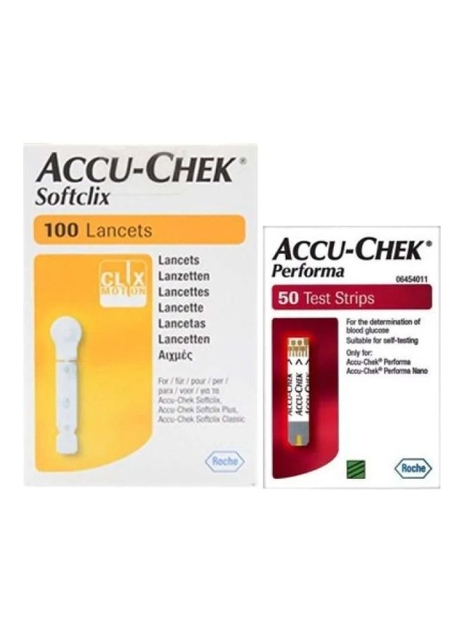 ACCU-CHEK Performa Blood Sugar Test Strips 50's + Softclix Lancets 100's  - Image 1