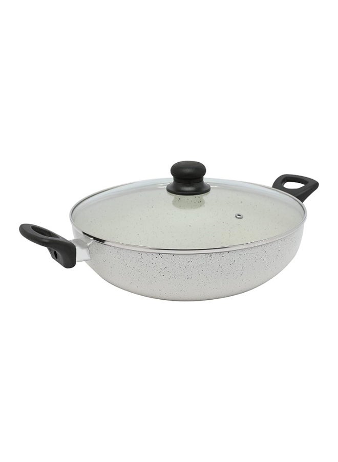 Non-Stick Wok Pan With Lid Beige/Clear/Black 34cm 