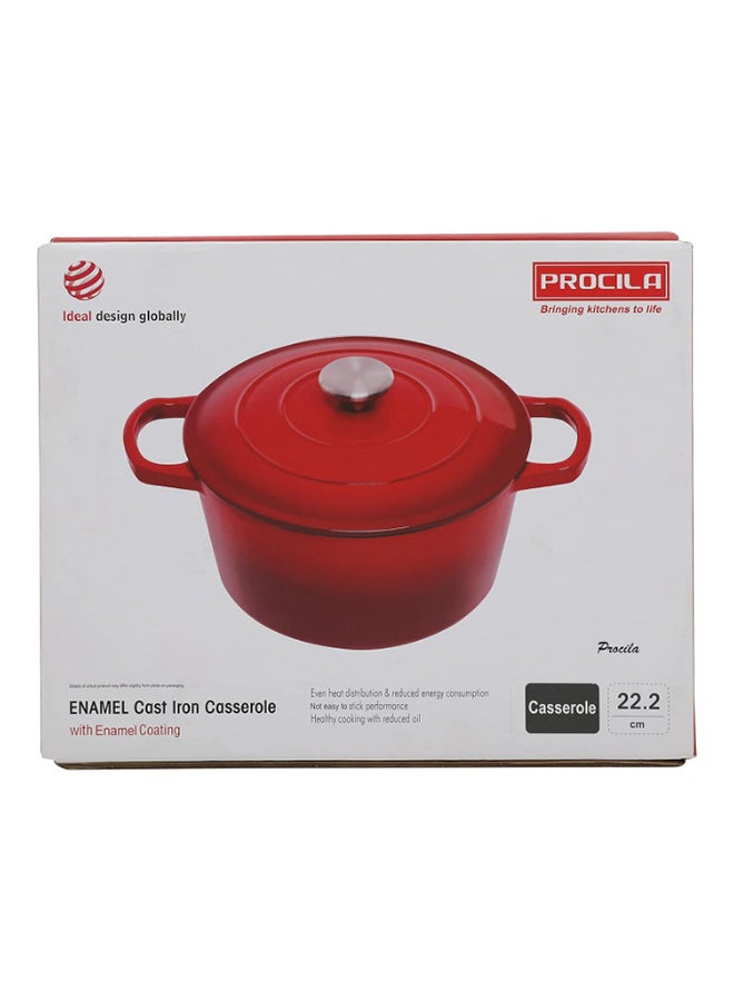 PROCILA - Cast Iron Round Casserole Red 22.2cm - Image 1