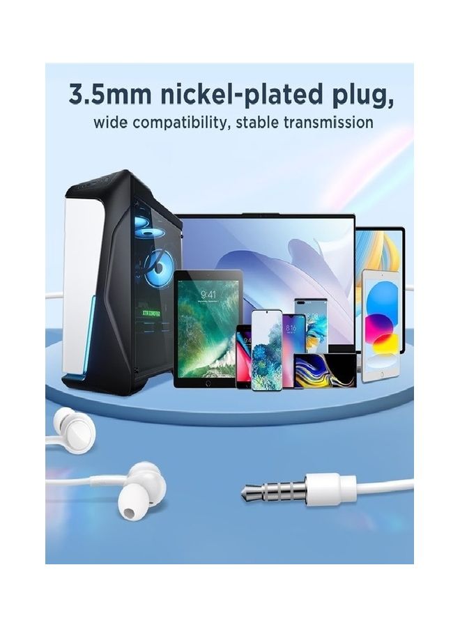 JOYROOM - 3.5Mm Wired In-Ear Headphones, Deep And Powerful Pure Bass Sound, Button Remote/Mic, Tangle-Free Flat Cable, Ultra Comfortable Fit 1.2M White - Image 1