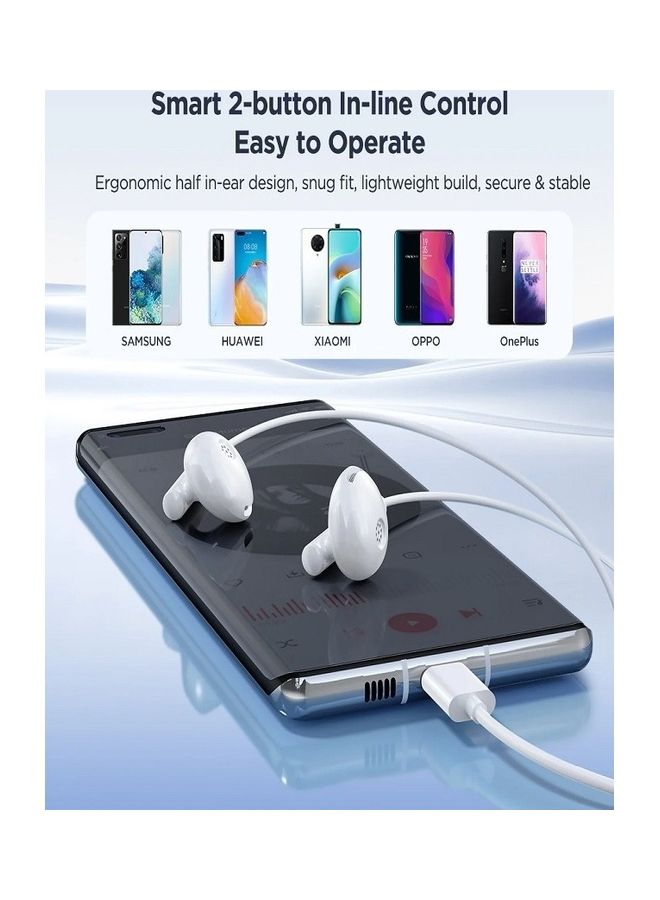 JOYROOM - In-Ear Type C Headphones Wired Earphones With Microphone Usb-C Sound Noise Isolating Compatible New Ipad Mini 6, Ipad Pro, Galaxy S23/S22, S23Ultra, Ipad Air 5 White - Image 1