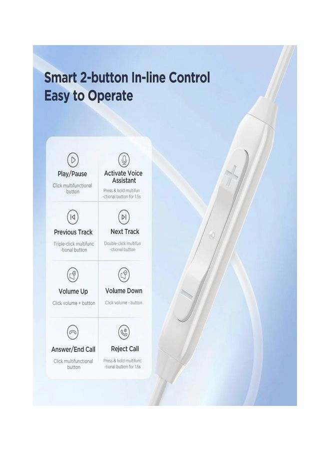 JOYROOM - In-Ear Type C Headphones Wired Earphones With Microphone Usb-C Sound Noise Isolating Compatible New Ipad Mini 6, Ipad Pro, Galaxy S23/S22, S23Ultra, Ipad Air 5 White - Image 1