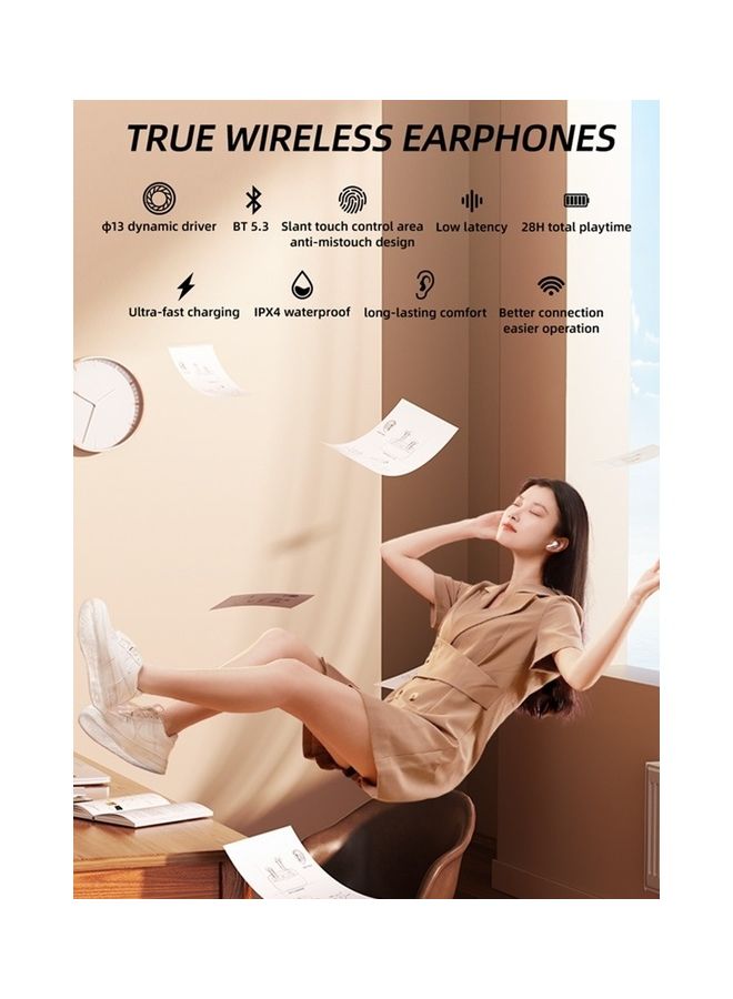 Low Latency Fast Charging Bluetooth 5.3 IPX4 Waterproof Semi-In-Ear True Wireless Bluetooth Headphones With Charging Case For iPhone, Huawei, Samsung, Xiaomi Headphones White - v1686899083/N53414393A_3