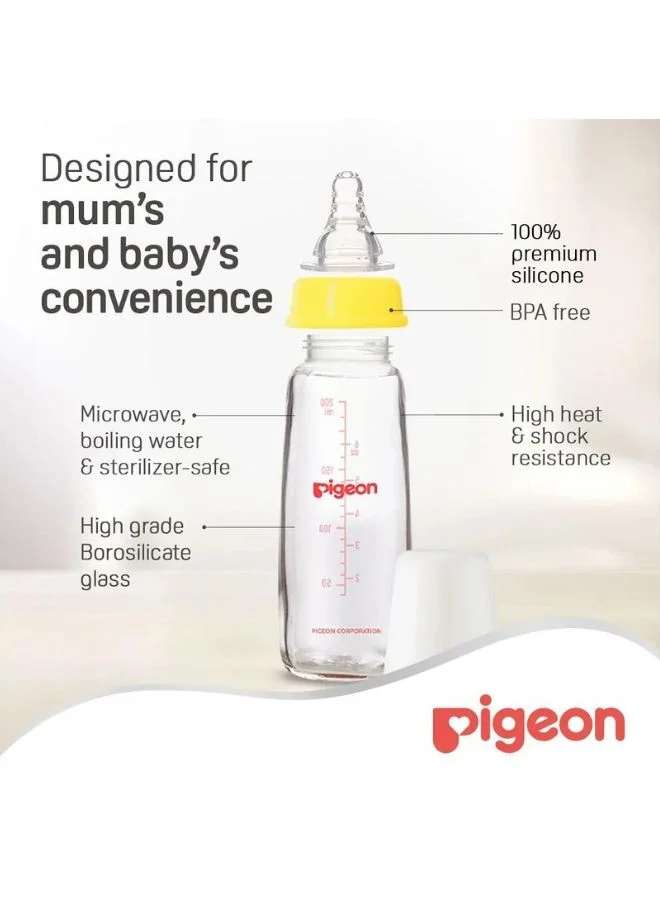 pigeon Peristaltic Nipple Glass Feeding Bottle, 200ml