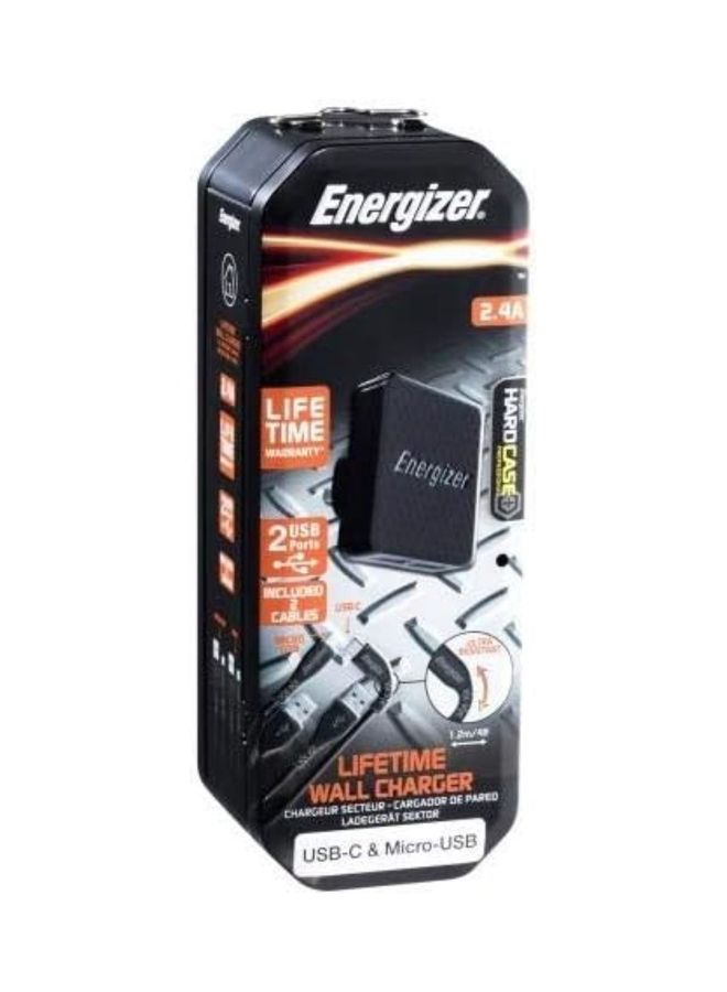 إنرجايزر شاحن حائط Lw 2.4A 2Usb UK، كابل USB-C 2.0 وMicro-Usb - Ac2Buklcmm 12 وات  - Image 1