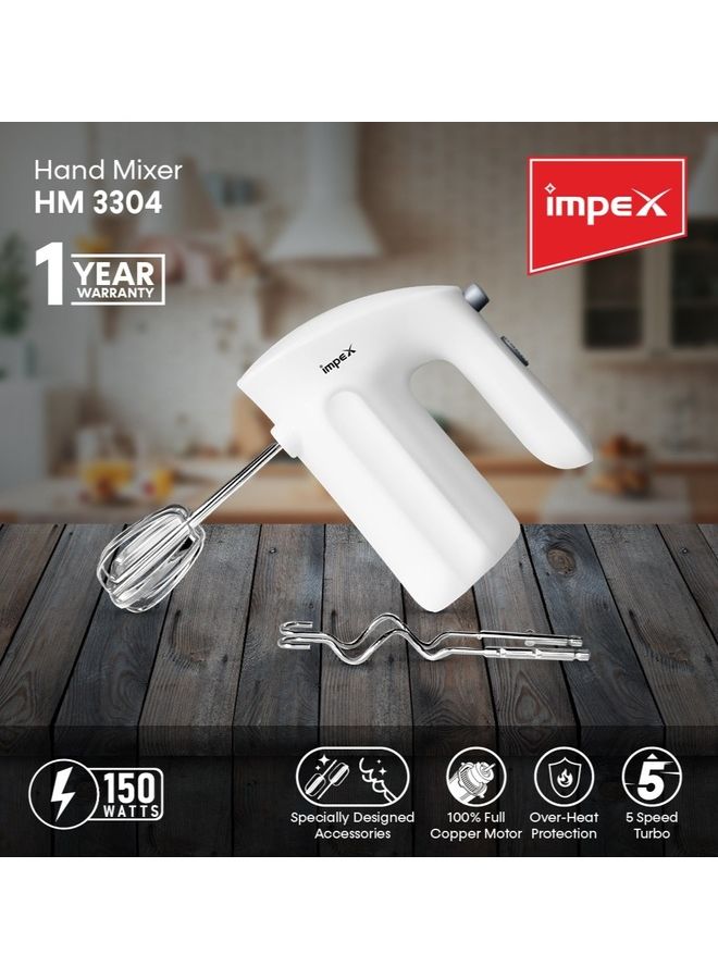 Impex - 5-Speed Control With Turbo Function Hand Mixer 150.0 W HM 3304 White - Image 1