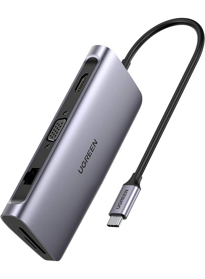 Ugreen USB C  Multifunction Adapter  to 4K HDMI Multiport Adapter with VGA Gigabit Ethernet PD Charging 3 USB 3.0 Ports SD Card Reader for M1 MacBook Pro/Air 2021 iPad Pro Silver/Black - Image 1