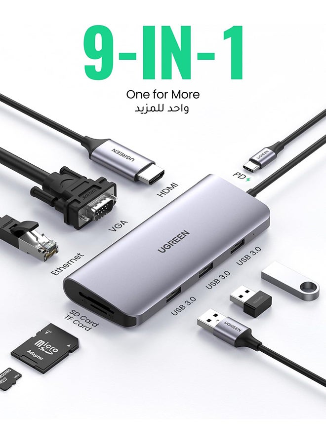 Ugreen USB C  Multifunction Adapter  to 4K HDMI Multiport Adapter with VGA Gigabit Ethernet PD Charging 3 USB 3.0 Ports SD Card Reader for M1 MacBook Pro/Air 2021 iPad Pro Silver/Black - Image 2