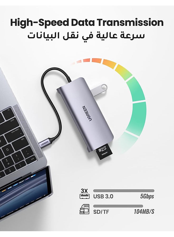 Ugreen USB C  Multifunction Adapter  to 4K HDMI Multiport Adapter with VGA Gigabit Ethernet PD Charging 3 USB 3.0 Ports SD Card Reader for M1 MacBook Pro/Air 2021 iPad Pro Silver/Black - Image 4