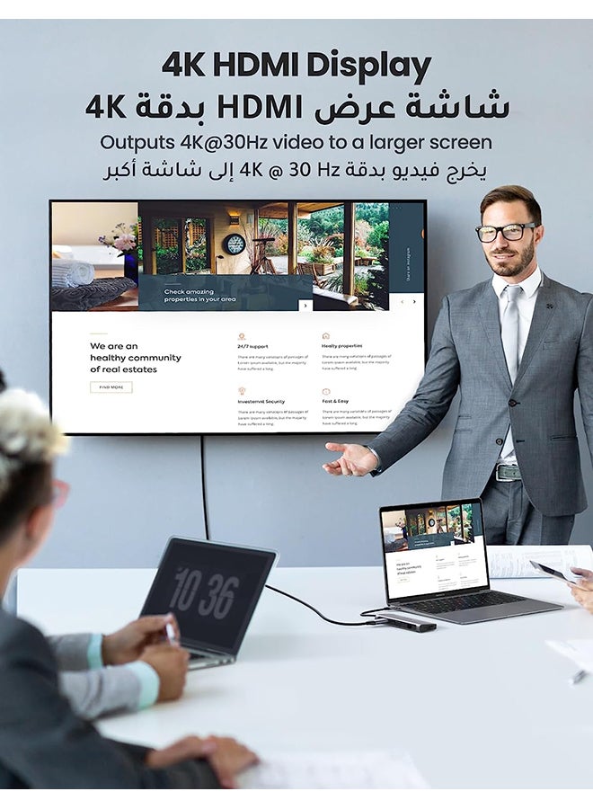 Ugreen USB C  Multifunction Adapter  to 4K HDMI Multiport Adapter with VGA Gigabit Ethernet PD Charging 3 USB 3.0 Ports SD Card Reader for M1 MacBook Pro/Air 2021 iPad Pro Silver/Black - Image 3