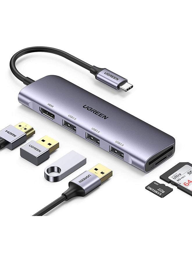 محور 6 في 1 USB C إلى HDMI محطة إرساء USB-C مع 4K HDMI، فتحة قارئ بطاقة SD TF،USB 3.0 متوافقة مع أيفون 15، ماك بوك برو/ إير، جالاكسي S23، آيباد برو 2021 فضي - v1686905292/N46345068A_1