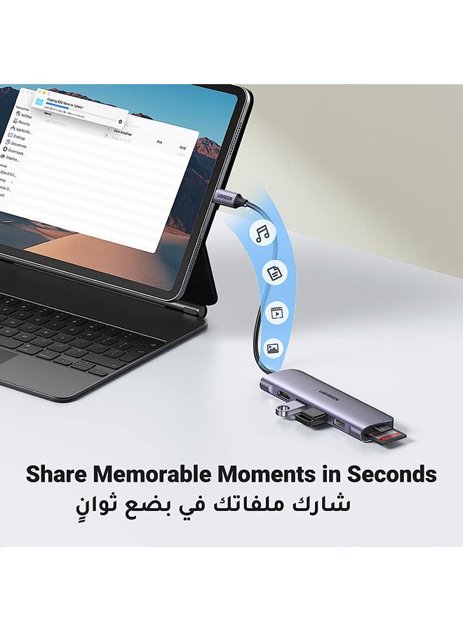 محور 6 في 1 USB C إلى HDMI محطة إرساء USB-C مع 4K HDMI، فتحة قارئ بطاقة SD TF،USB 3.0 متوافقة مع أيفون 15، ماك بوك برو/ إير، جالاكسي S23، آيباد برو 2021 فضي - v1686905292/N46345068A_5
