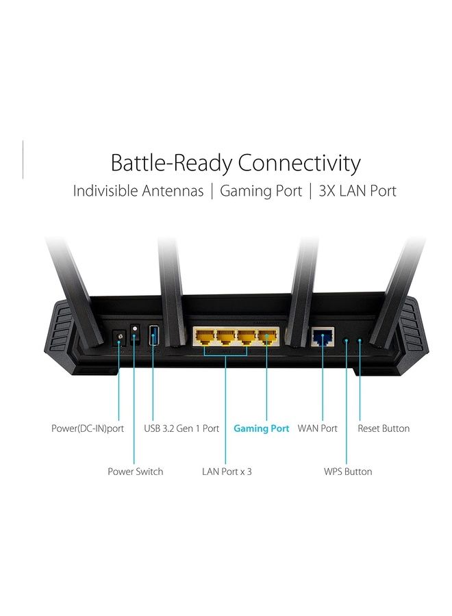 ASUS - Rog Strix GS-AX5400 Dual Band Wi-Fi 6 Gaming Router, 4 LAN Ports, Port Speed 10/100/1000Mbps, Ethernet, Dedicated Gaming Port, VPN Fusion, Lifetime Free Internet Security, Instant Guard, AiMesh, Adaptive QoS, Port Forwarding, Aura RGB 90IG06L0-MU9R10 Black - Image 1