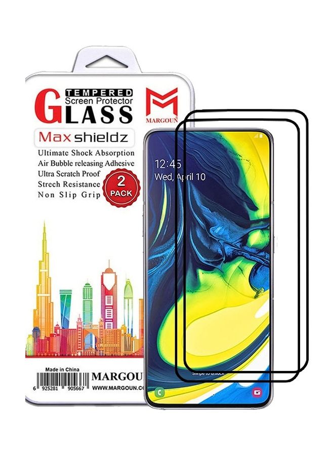 MARGOUN - 2 Pack For Samsung Galaxy A80 Screen Protector Tempered Glass Full Glue Back Clear - Image 1