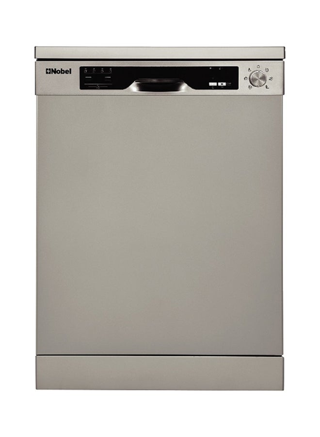 Nobel - 12 Place Settings Dishwasher, Mechanical control, 12L Water consumption, 2 Racks, 6 Programs, LED Display,1-19 Hours Delay Start, 57db, Overflow & leakage protection, Heater protection, Self Clean option, 59.8 x 59.8 x 85 cm 42 kg NDW6012 Silver - Image 1