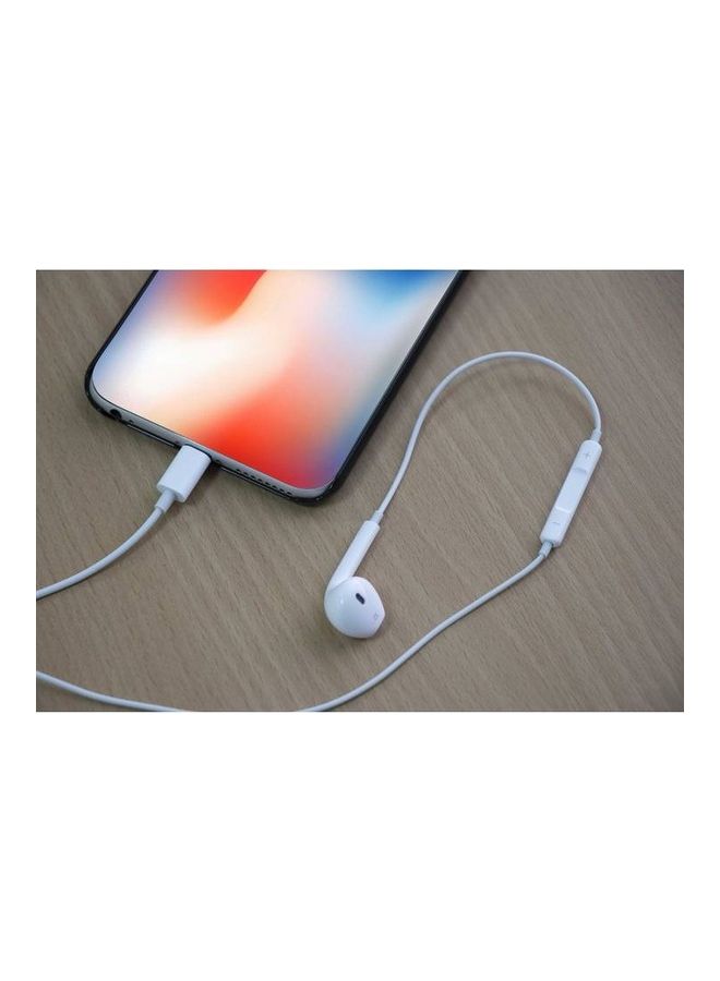 porodo - Mono Right Earphone Compatible For iPhone Lightning Devices With High-Clarify Mic, Pure Sound, Wired Headset With 3-Button Control, Plug And Play White - Image 1