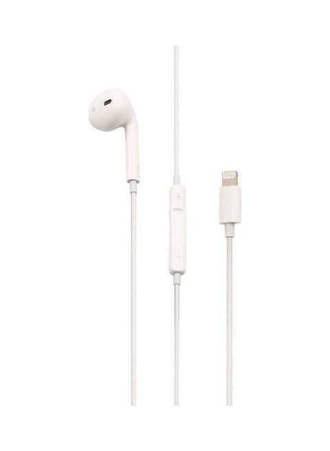 Mono Right Earphone Compatible For iPhone Lightning Devices With High-Clarify Mic, Pure Sound, Wired Headset With 3-Button Control, Plug And Play White