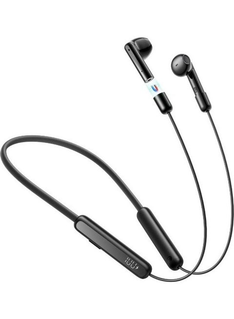 JR-DS1 2-In-1 Design True Wireless And Earphones Magnetic Neckband Headphones With Digital Display Black