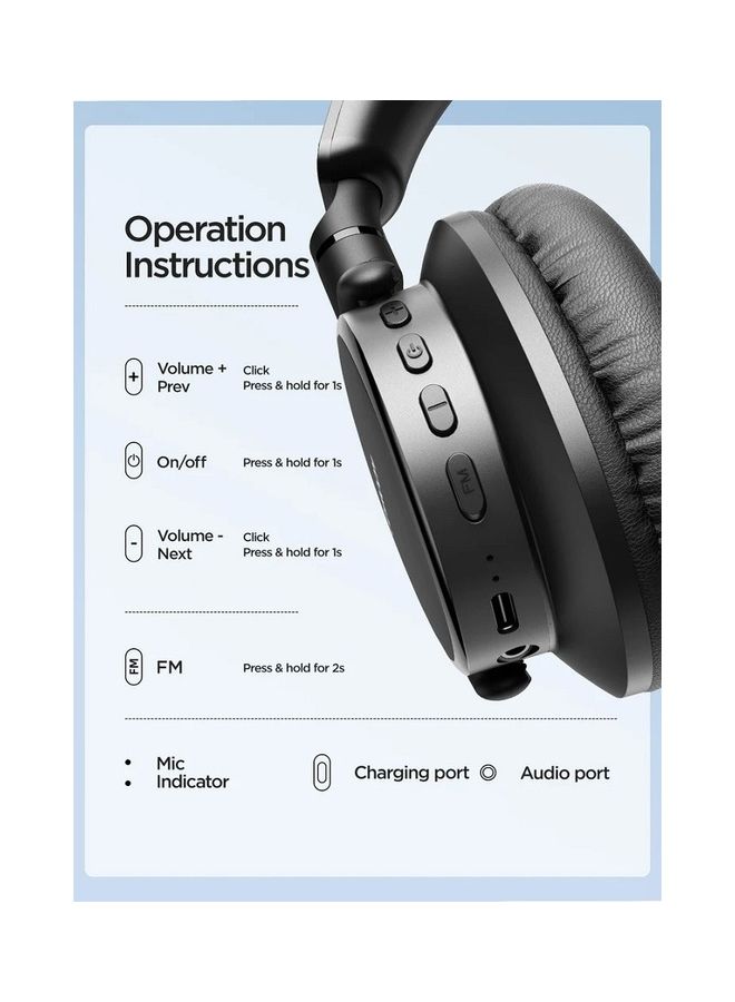 JOYROOM - Wireless On Ear Headphones, Pure Bass Sound, Speed Charge, Fast USB Type-C, Multi-Point Connection, Voice Assistant With Noise Cancelling Microphone Black - Image 1