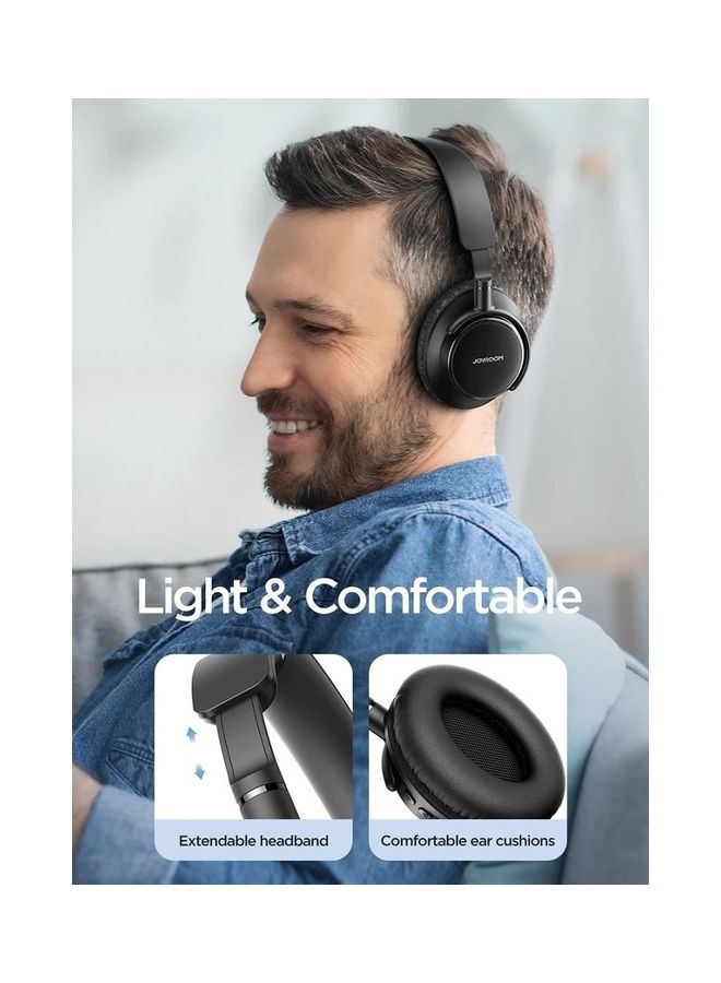 JOYROOM - Wireless On Ear Headphones, Pure Bass Sound, Speed Charge, Fast USB Type-C, Multi-Point Connection, Voice Assistant With Noise Cancelling Microphone Black - Image 1