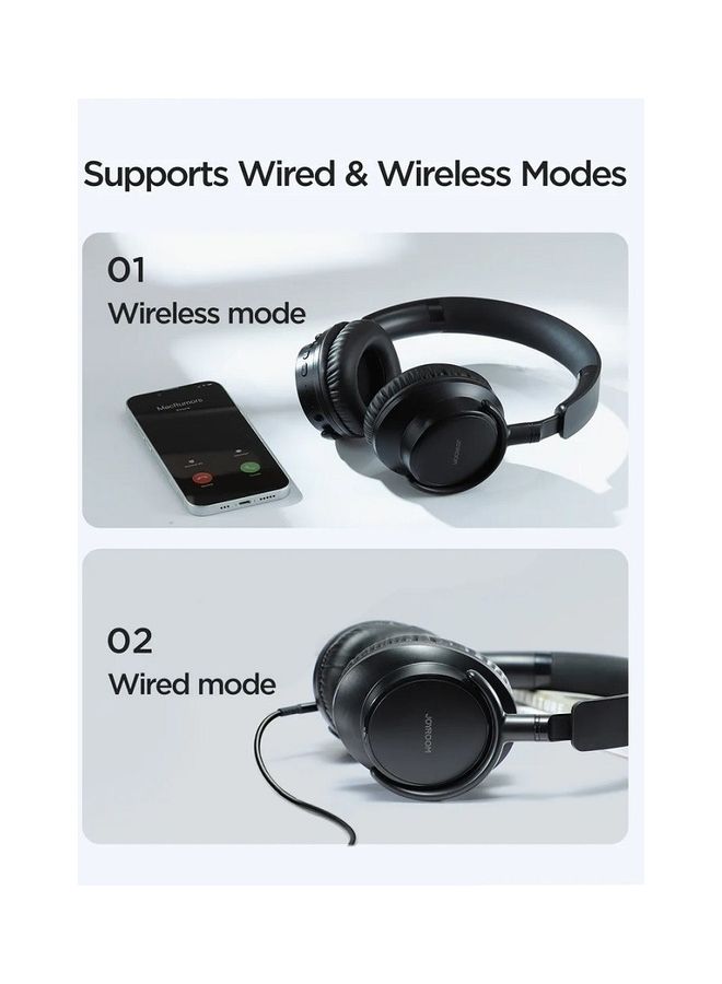 JOYROOM - Wireless On Ear Headphones, Pure Bass Sound, Speed Charge, Fast USB Type-C, Multi-Point Connection, Voice Assistant With Noise Cancelling Microphone Black - Image 1