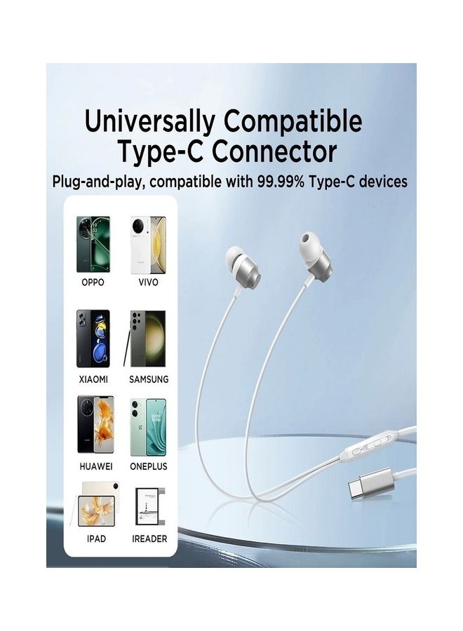 JOYROOM - In-Ear Type C Headphones Wired Earphones With Microphone USB-C Earbuds Sound Noise Isolating Compatible New iPad, iPad Pro, Samsung Galaxy, iPad Air Etc 1.2M White - Image 1
