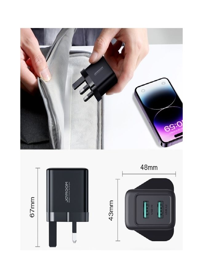JOYROOM JR-TCN01 2.4A Dual Ports USB Charger Black  - Image 5