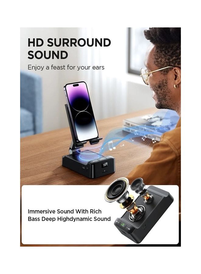 JOYROOM Phone Stand With Wireless Bluetooth Speaker Anti-Slip Base Hd Surround Sound Perfect For Home And Outdoors For Desk Compatible With Iphone/Ipad/Samsung Galaxy Black  - Image 4