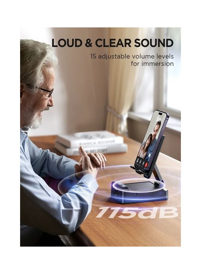 JOYROOM Phone Stand With Wireless Bluetooth Speaker Anti-Slip Base Hd Surround Sound Perfect For Home And Outdoors For Desk Compatible With Iphone/Ipad/Samsung Galaxy Black  - Image 5