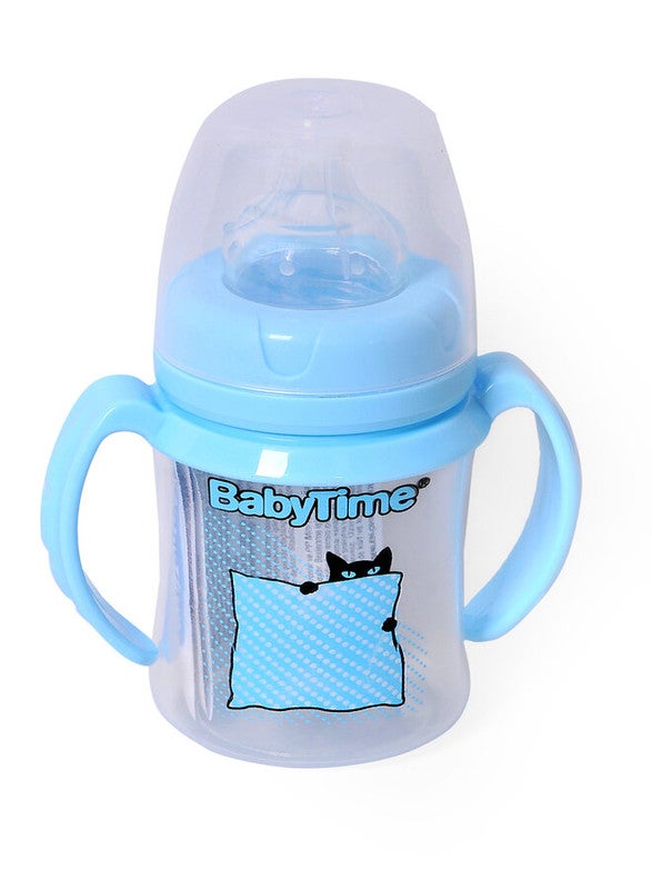 Baby Time Wide Neck Bottle With Handle 150ml blue cat 