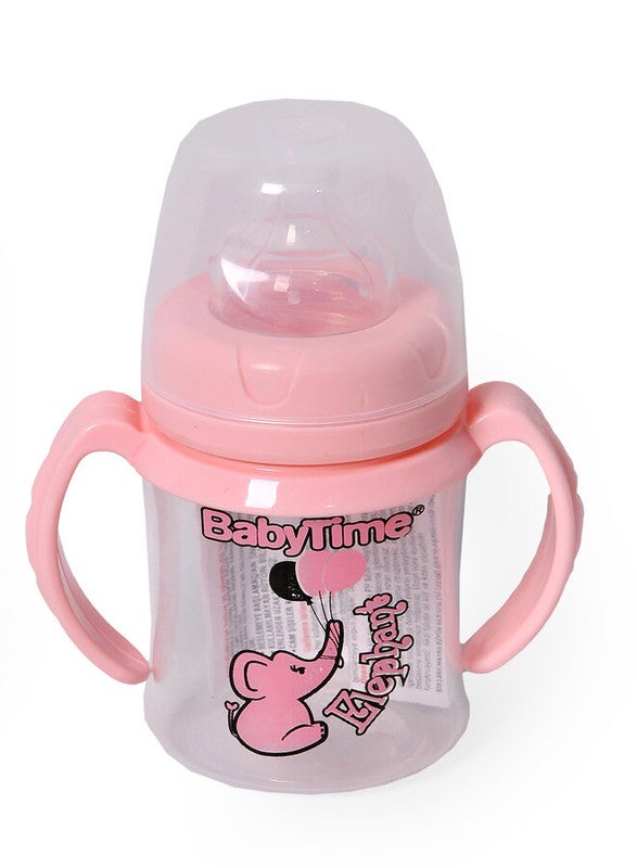 Baby Time Wide Neck Bottle With Handle 150ml pink elephant