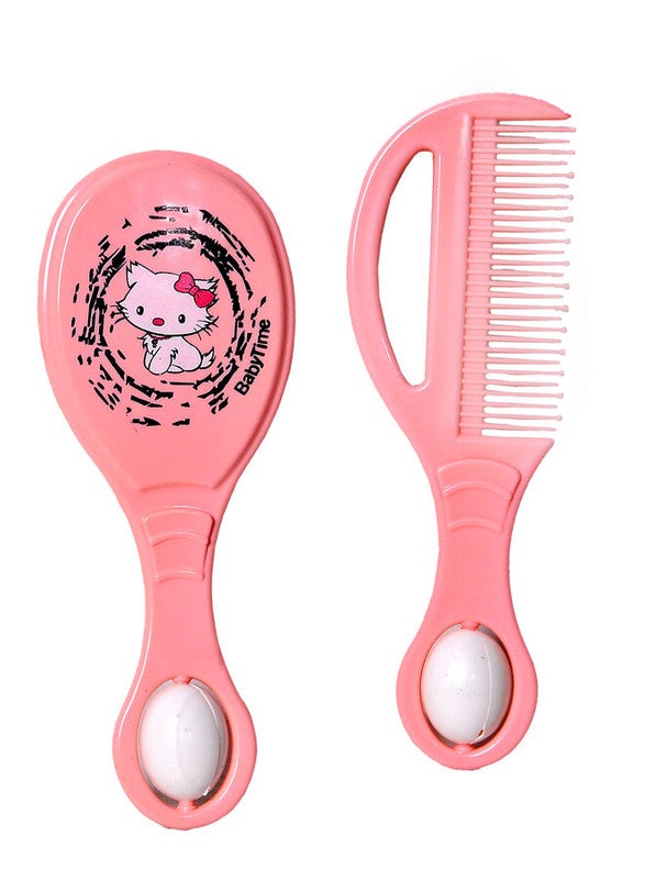 Baby Time Brush and Comb Set pink cat 